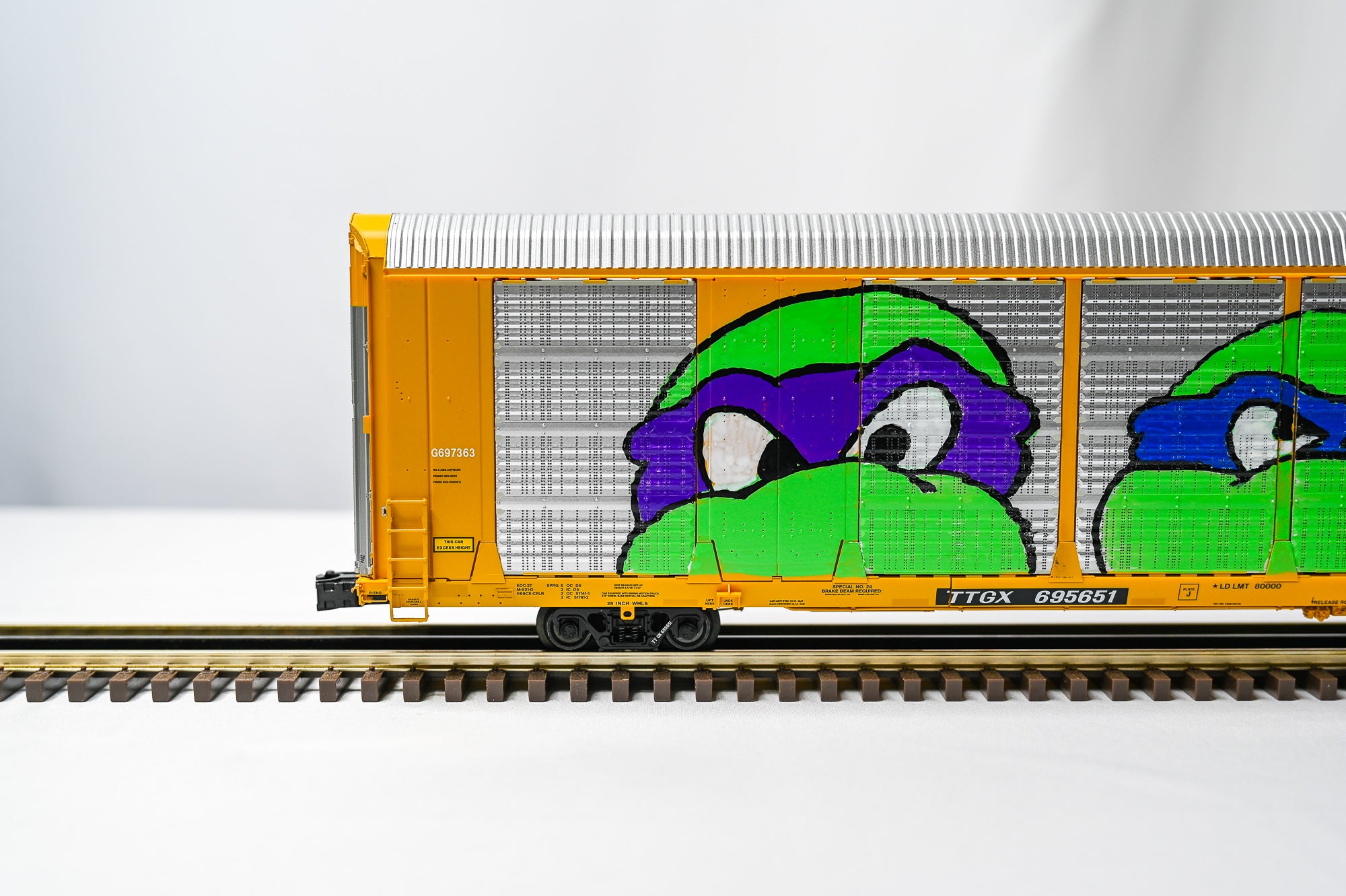 Custom Graffiti Atlas Gunderson Multi‑Max Auto Rack | Ninja Turtles | O Scale