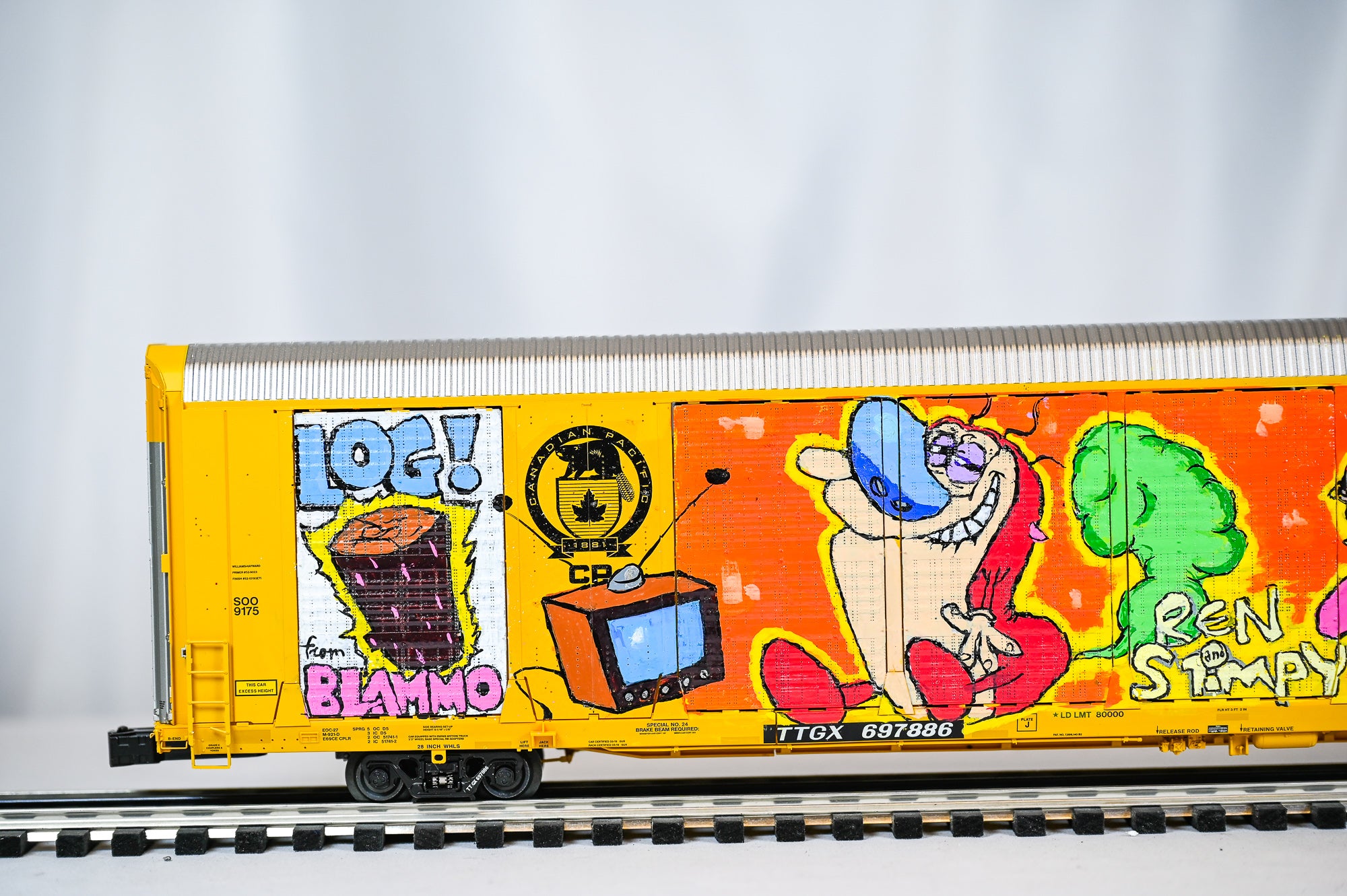 Custom Graffiti Atlas Gunderson Multi‑Max Auto Rack | Ren & Stimpy | O Scale