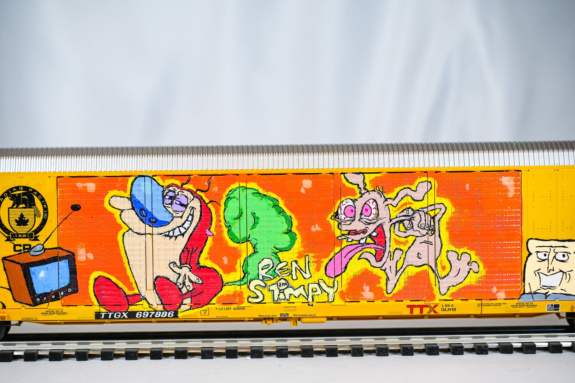 Custom Graffiti Atlas Gunderson Multi‑Max Auto Rack | Ren & Stimpy | O Scale