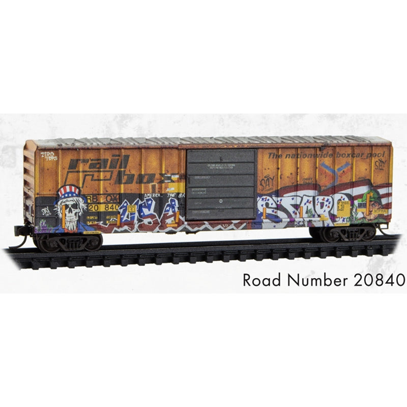 N Micro-Trains 50' Single Door Rib Side Box Car Weathered Railbox #20840 | N Scale