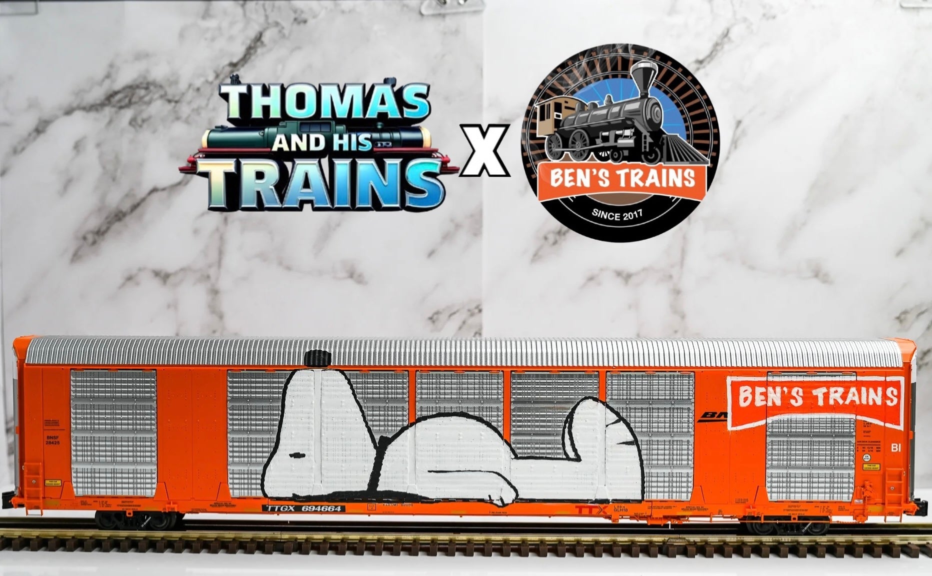 *EXCLUSIVE* BENS TRAINS X THOMAS AND HIS TRAINS Custom Graffiti Atlas BNSF Gunderson Multi‑Max Auto Rack | Premier | O Scale