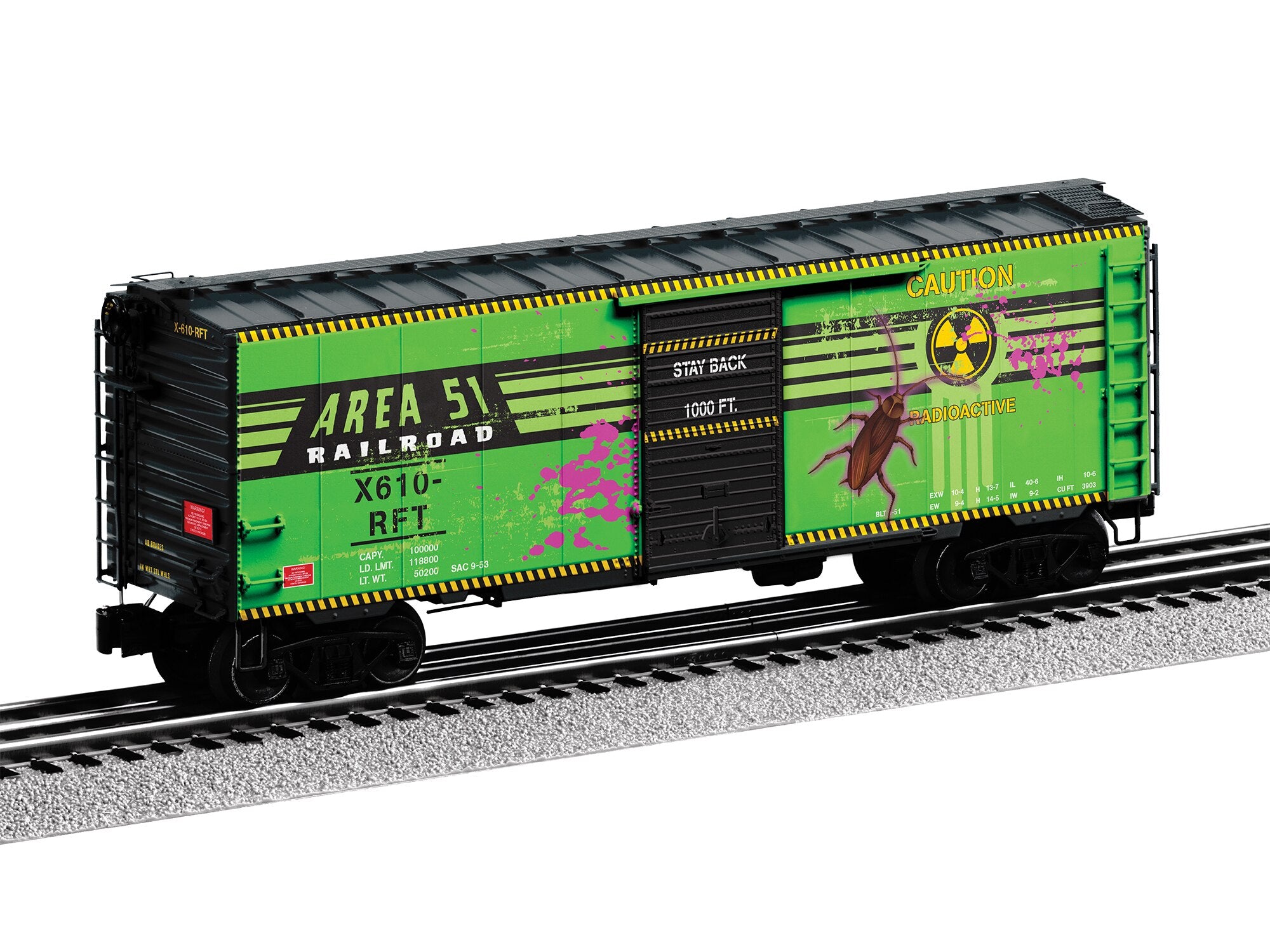 Area 51 Radioactive Boxcar w/sounds #X610-RFT | O Scale