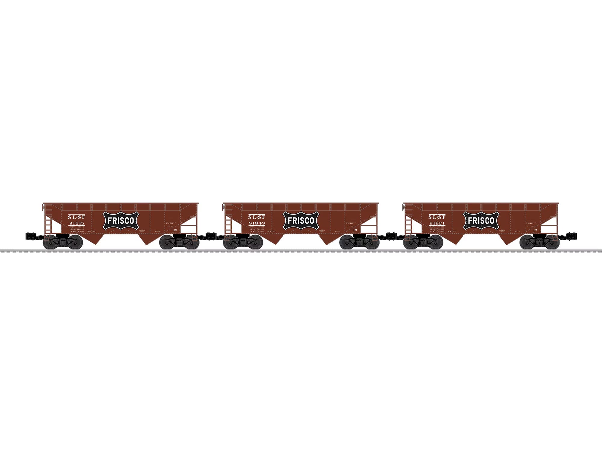 Frisco 2 Bay AAR Hopper - oxide 3 Pack | O Scale