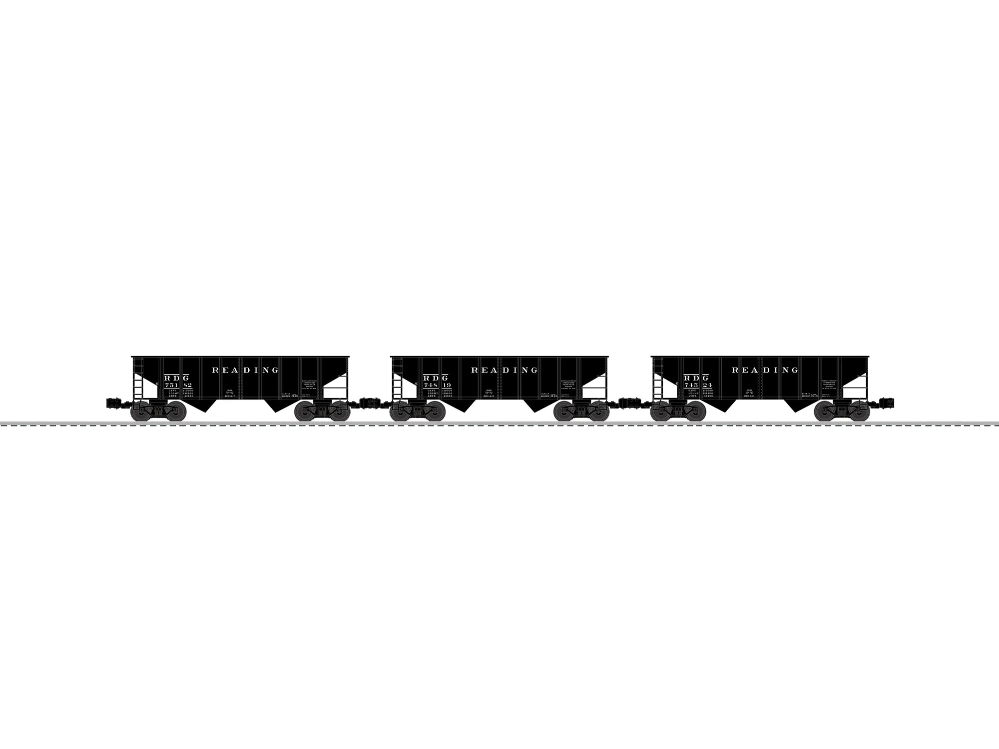 Reading 2 Bay Hopper - Black 3 Pack | O Scale