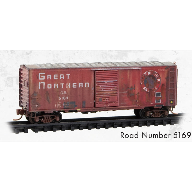 N Micro-Trains 40' Single Door Box Car Weathered Great Northern #5169 | N Scale