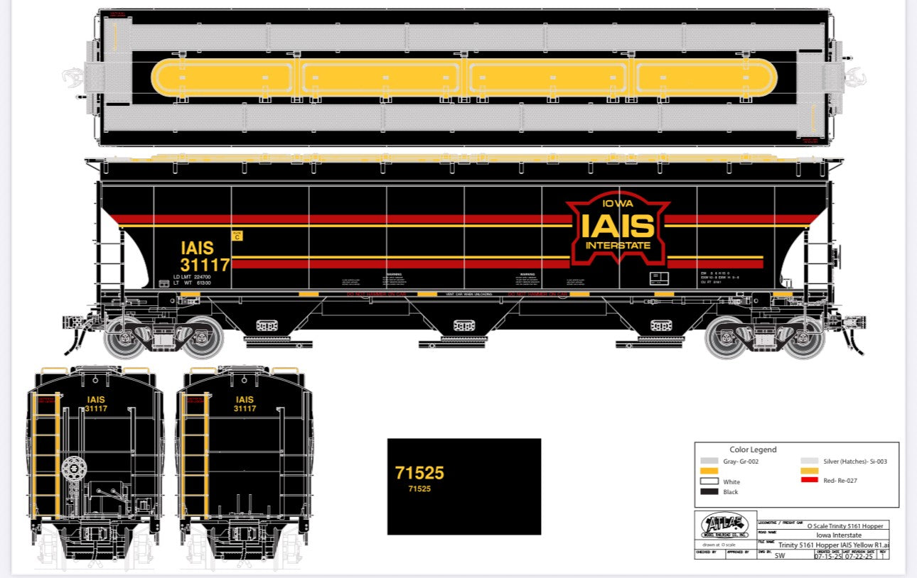 Atlas O Master Trinity 5161 Covered Hopper Iowa Interstate Proto-Fantasy 5161 Hopper #31117 | Vault Drop #1 | O Scale
