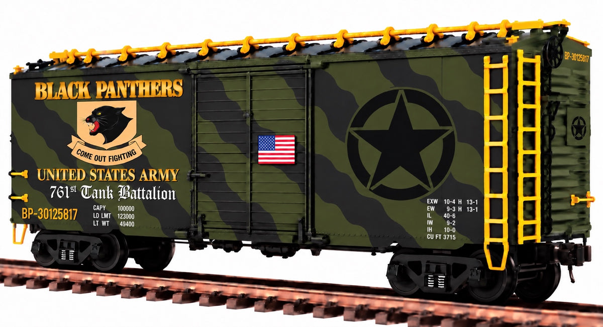 Black Panther MTH Premier 40 foot AAR boxcar BP-30125817 concept rendering