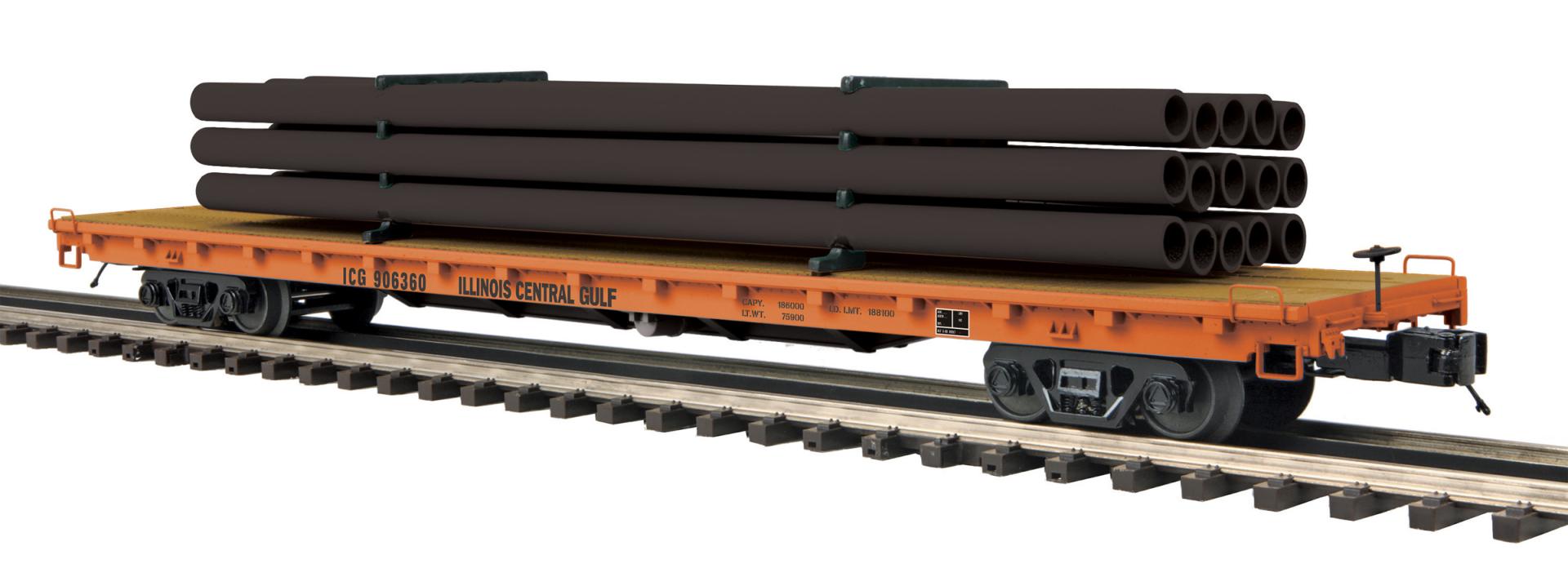 MTH Illinois Central Gulf 60' Flat Car w/Pipe Load #906360 | O Scale