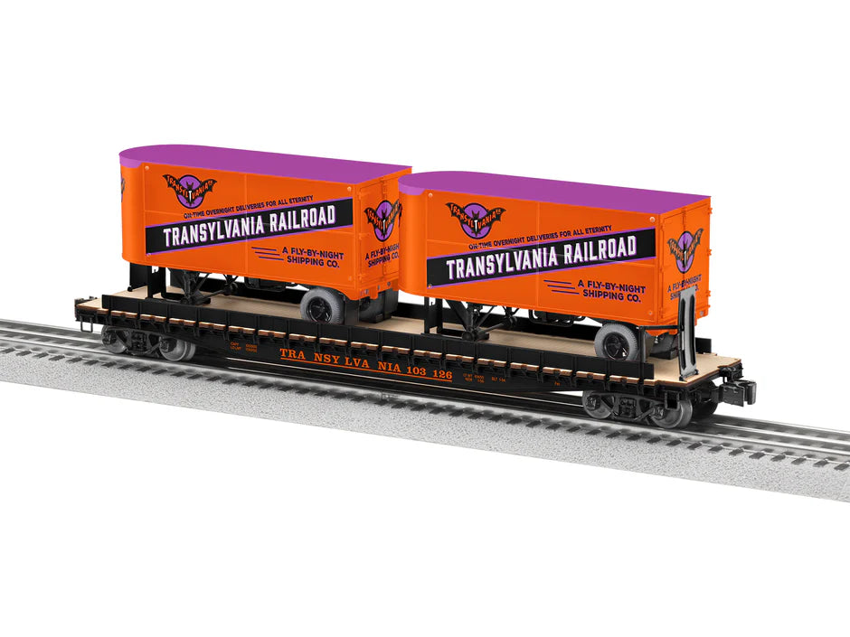 Lionel Transylvania PS-4 Flatcar w/2 20' Trailers #103126 | Signature | O Scale