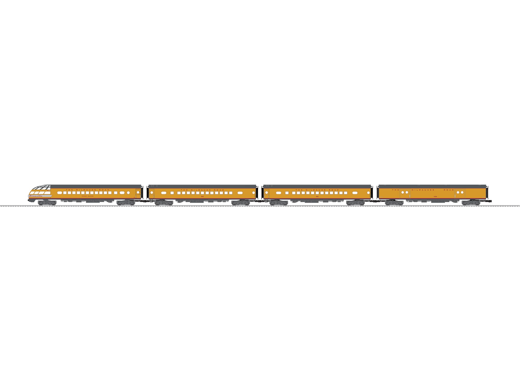Lionel Milwaukee Road Hiawatha Aluminum 4 Pack (yellow) | O Scale