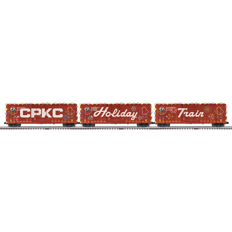 Atlas O Premier GUNDERSON HIGH CUBE BOX CAR 3 PACK | CPKC Holiday Train 3-Pack incl: (3R Only w/ functioning decorative lights) | O Scale