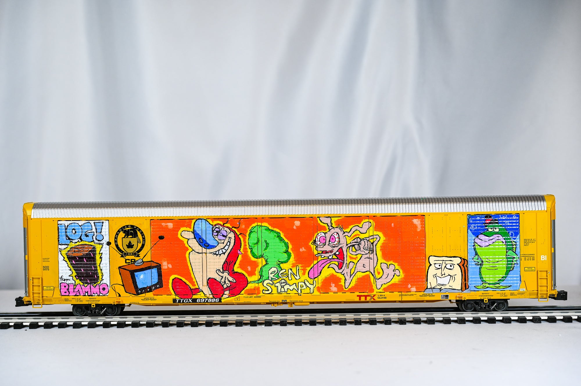Custom Graffiti Atlas Gunderson Multi‑Max Auto Rack | Ren & Stimpy | O Scale