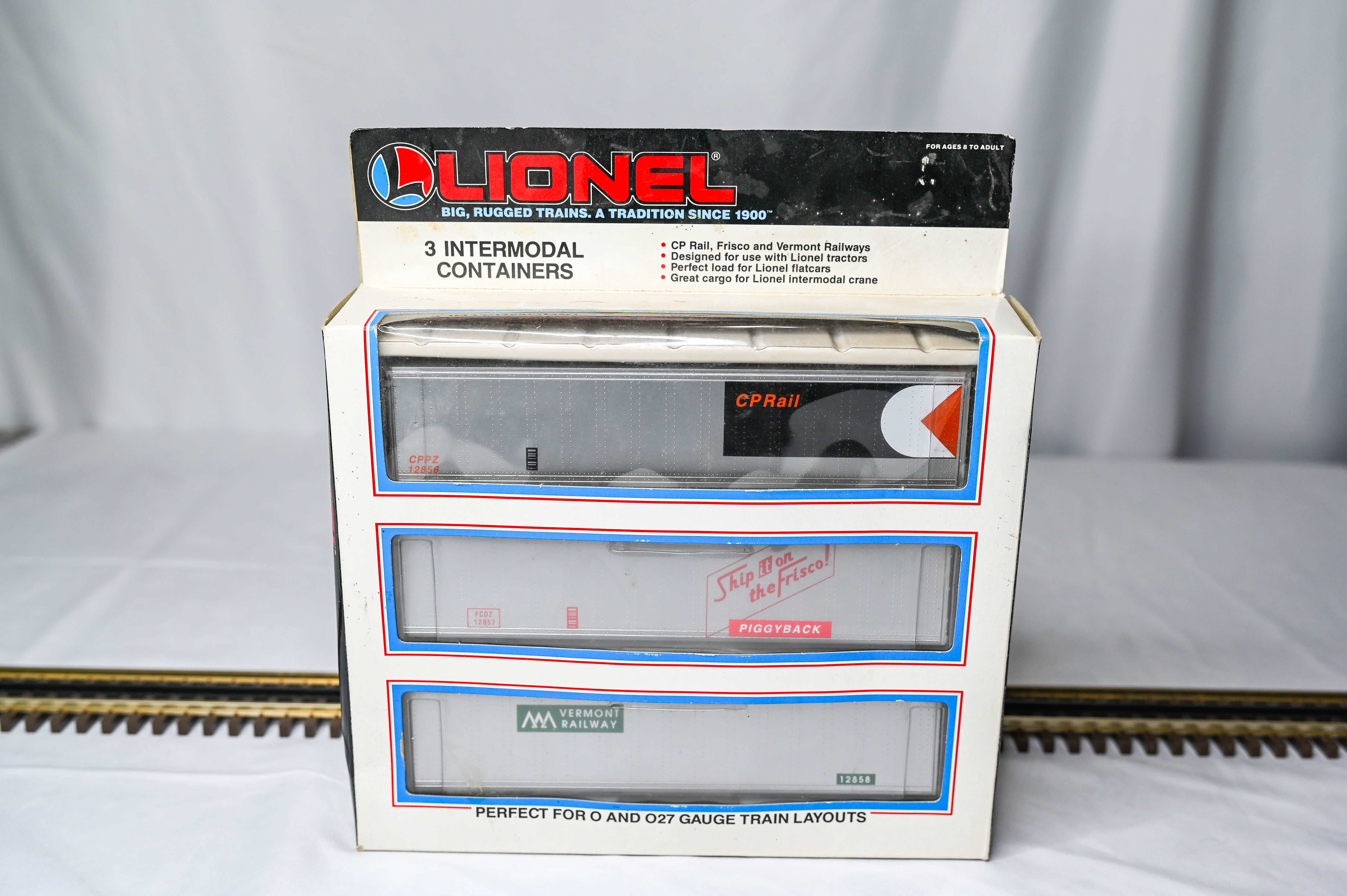 Lionel Intermodal Containers Set of 3 | Canadian Pacific, Frisco & Vermont Railway | O/O-27 Gauge | 6-12855