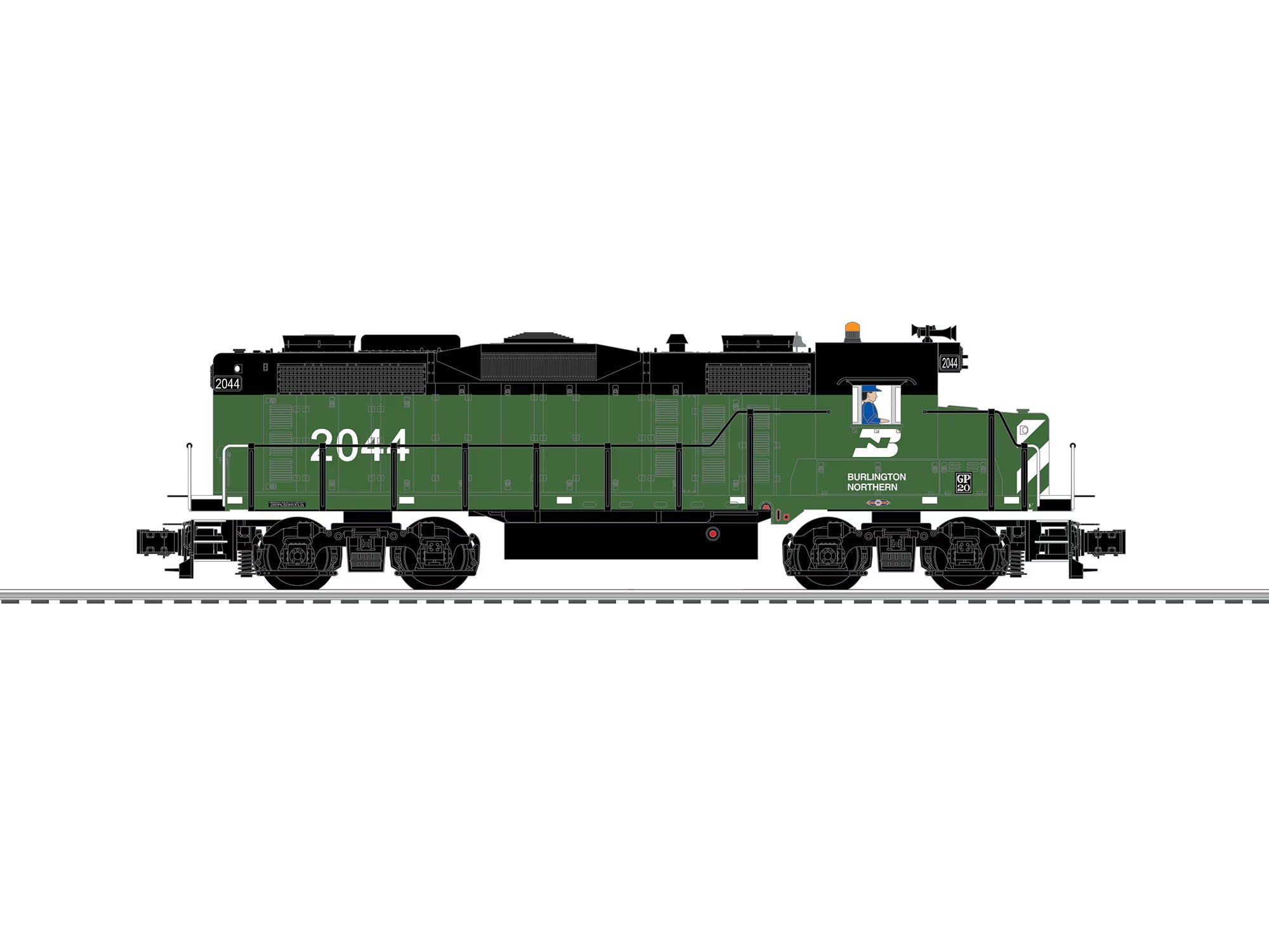 ** Burlington Northern LEGACY GP20 #2044 (not shown) | O Scale