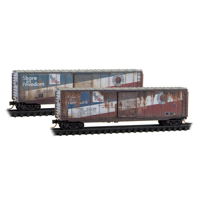 N Micro-Trains 50' Single Door Box Car BN Ex-NP Share In Freedom Weathered 2-Pack | N Scale