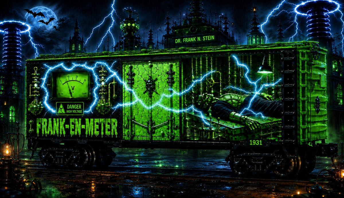 Frank-En-Meter custom run concept artwork in a Frankenstein laboratory scene
